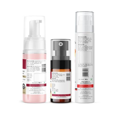 The Skin Story Goodbye  Pigmentation Trio (CTP) (The Skin Story Beetroot & Pomegranate Sulfate Free Foaming Facewash, 100ml The Skin Story Pigmentation Corrector Serum, 25ml The Skin Story Moringa Sunscreen SPF 50, 40g)