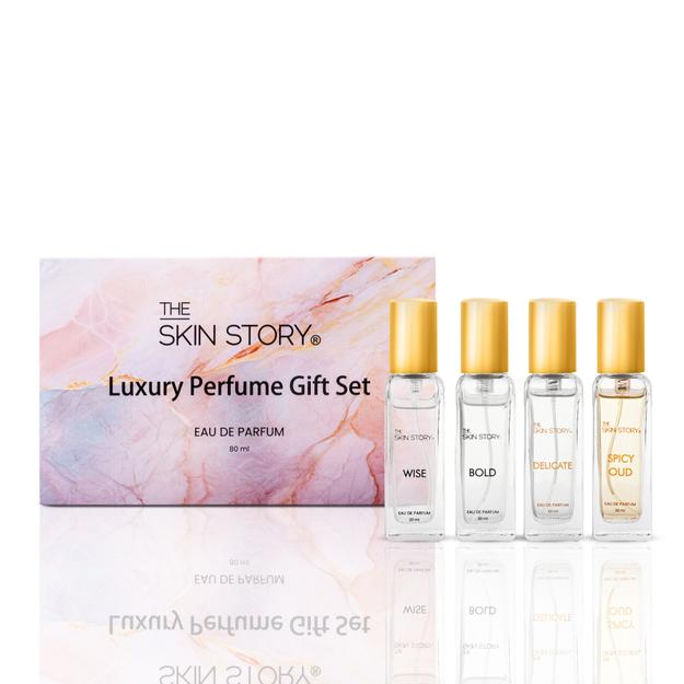 The Skin Story Luxury Perfume Gift Set | 4 Fragrances - Wise, Bold, Delicate & Spicy Oud | Long-Lasting, 4 x 20ml | Unisex Perfume | Ideal Gift for Any Occasion | Eau de Parfum