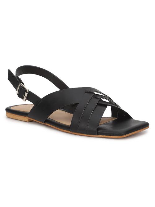 Black PU Flats Sandals (TC-ST-001-BLK)