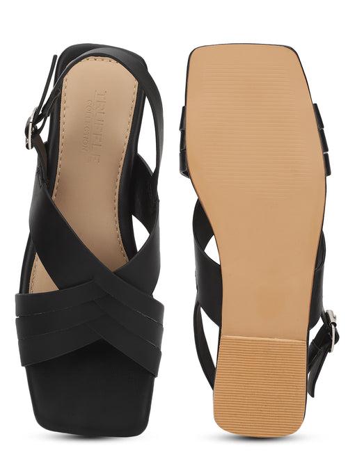 Black PU Flats Sandals (TC-ST-001-BLK)