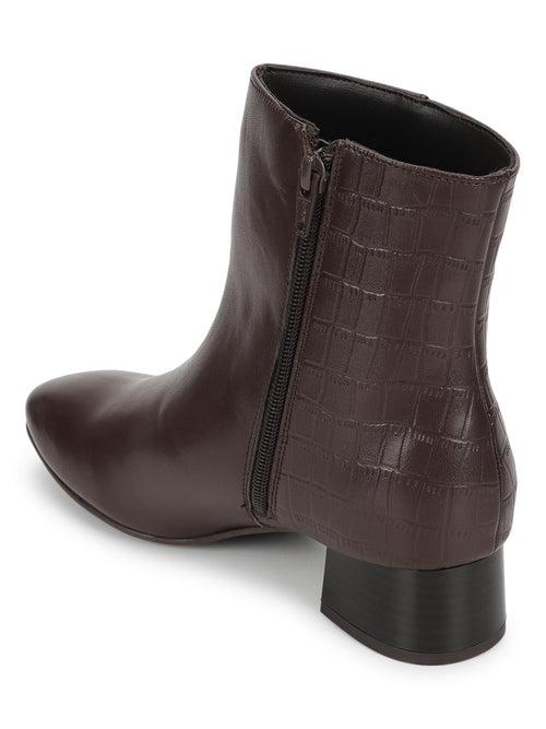 Brown PU Block Ankle Boots (TC-20884-BRO)