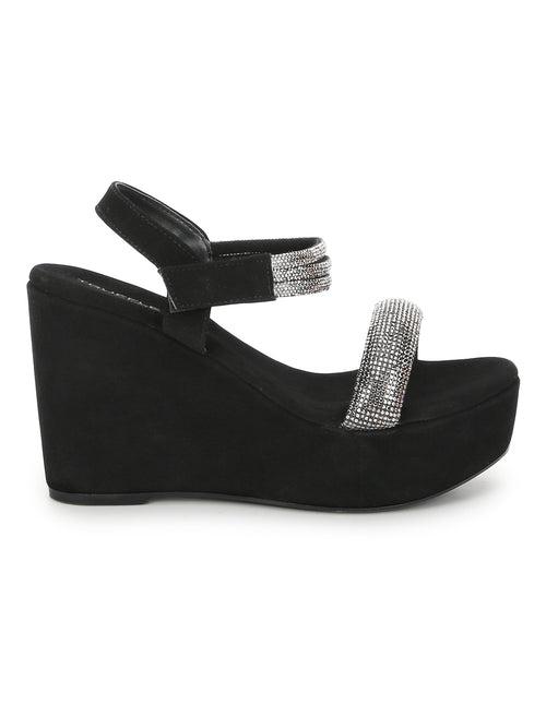 Black Suede Wedge Sandals (TC-G06979-BLK)