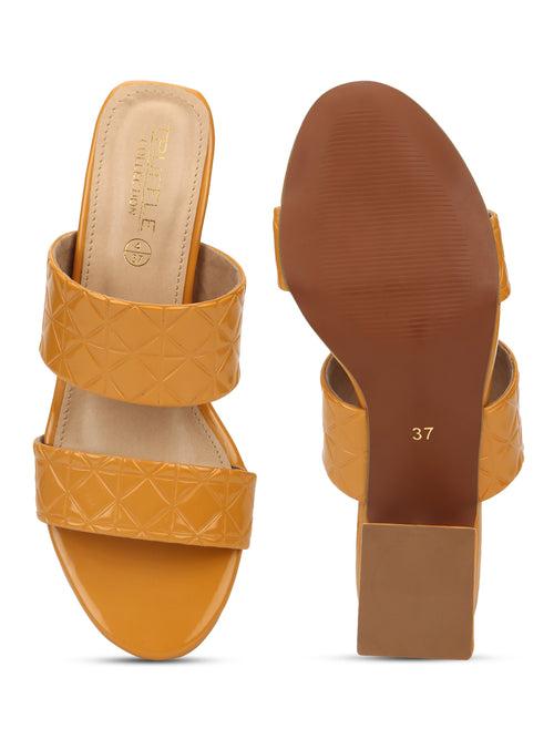 Mustard Patent Textured Low Heel Mules (TC-RLST21-MST)