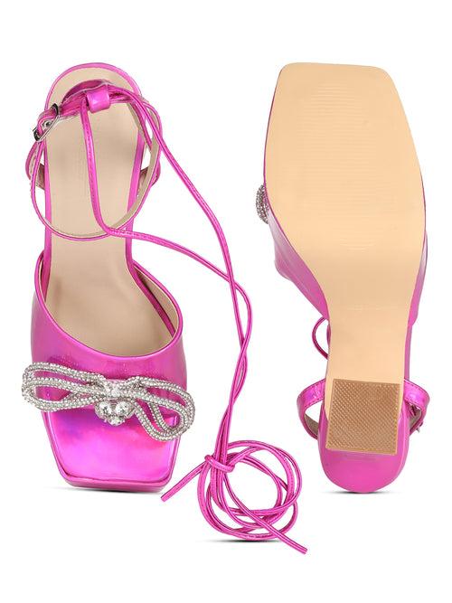 Fuchsia Lycra Lace-Up Block Sandals (TC-TB6-FUS)