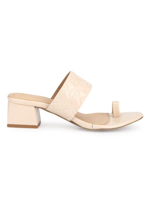 Cream Patent Textured Slip On Sandals (TC-RLST20-CRM)