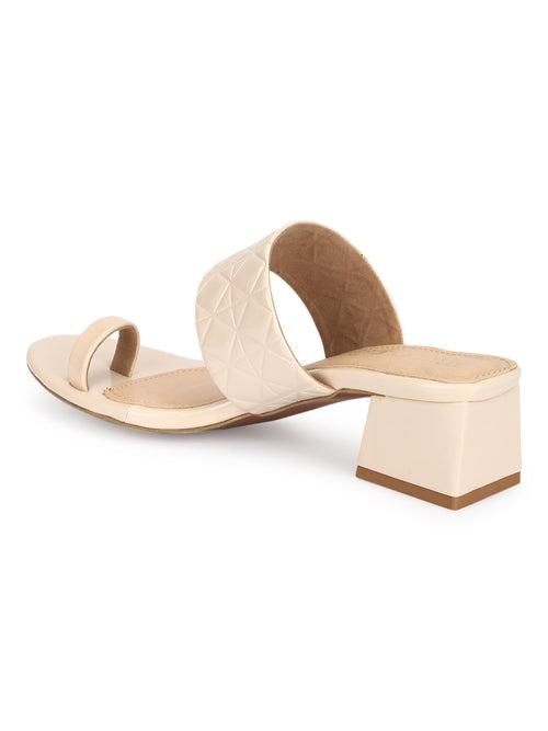 Cream Patent Textured Slip On Sandals (TC-RLST20-CRM)