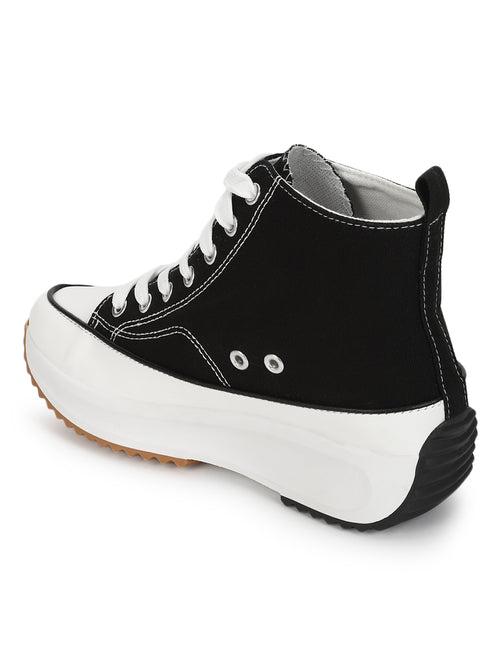 Black Canvas Lace Up Sneakers (TC-RS3476-BLK)