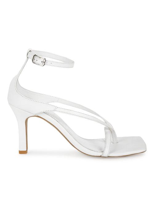 White PU Pointed Heel Strappy Stilettos (TC-RLST24-WHT)