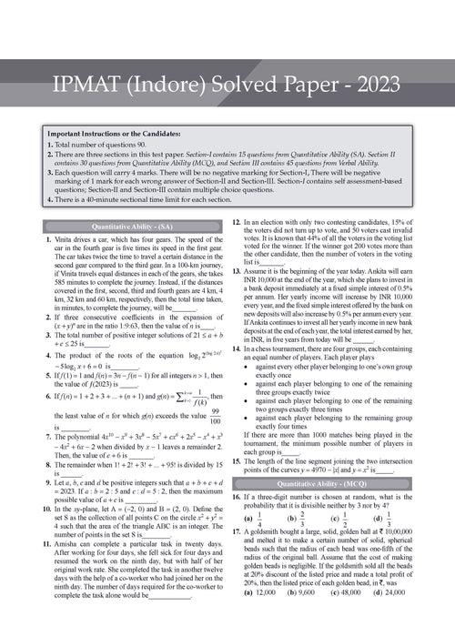 IPMAT - 15 Solved Papers Previous Years | Year-wise (2019 -2024) For IIM Indore, Rohtak & Jammu 2025 Exam