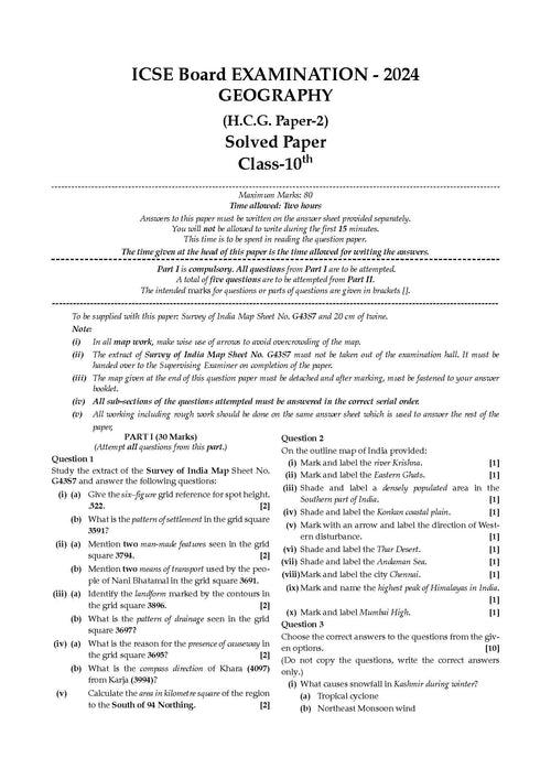 ICSE Question Bank Class 10 Geography | Chapterwise | Topicwise | Solved Papers | For 2025 Board Exams