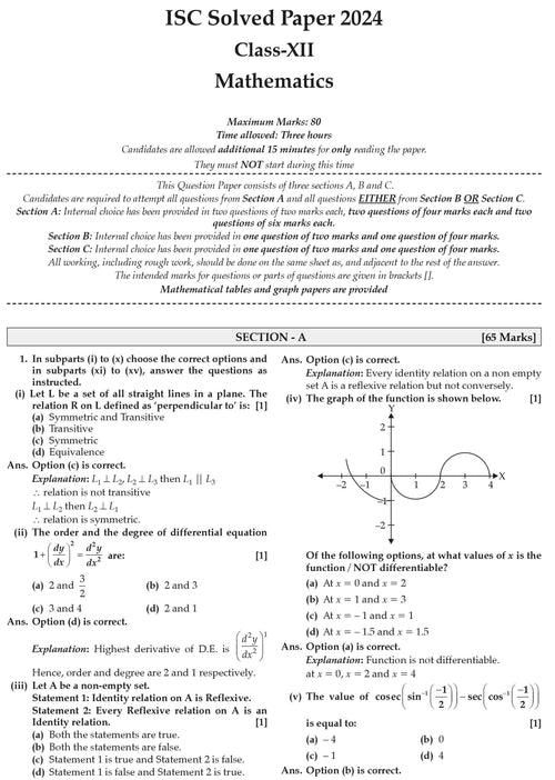 ISC 10 Previous Years' Solved Papers Class-12 PCM | Year-Wise 2014-2024 Physics, Chemistry, Mathematics, English 1, Hindi, Computer science For 2025 Board Exam