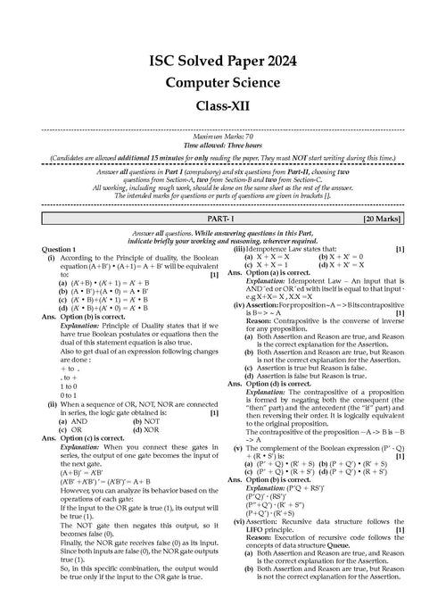 ISC 10 Previous Years' Solved Papers Class-12, PCB | Year-Wise 2014-2024 | Physics, Chemistry, Biology, English 1, Hindi, Computer Science For 2025  Board Exam