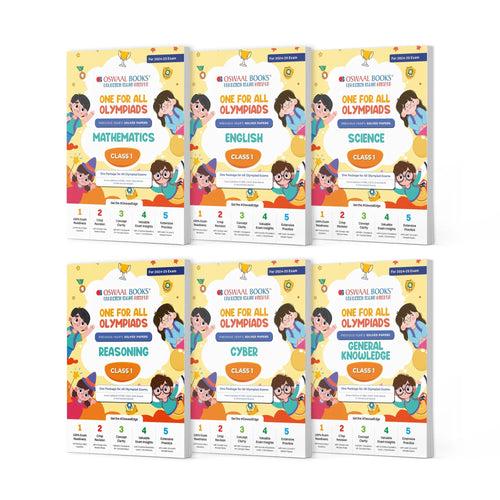 One For All Olympiad Previous Years' Solved Papers Class 1 (Set of 6 Books) Maths, English, Science, Reasoning, Cyber & General Knowledge (For 2024-25 Exam)
