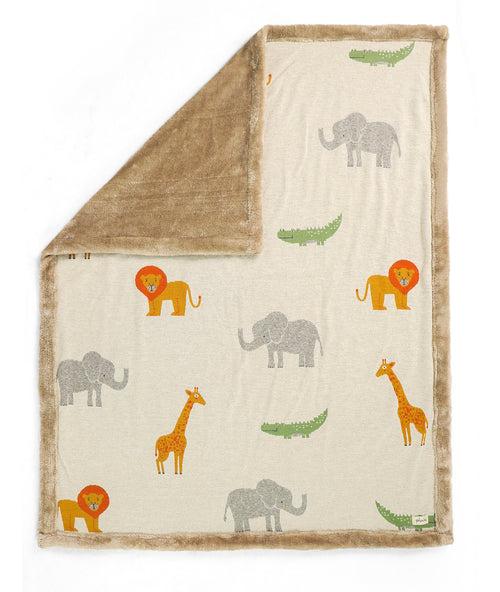 Wild Safari Natural & Multi Color Knitted Blanket with Faux Fur Back for Babies