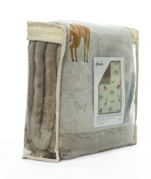 Wild Safari Natural & Multi Color Knitted Blanket with Faux Fur Back for Babies