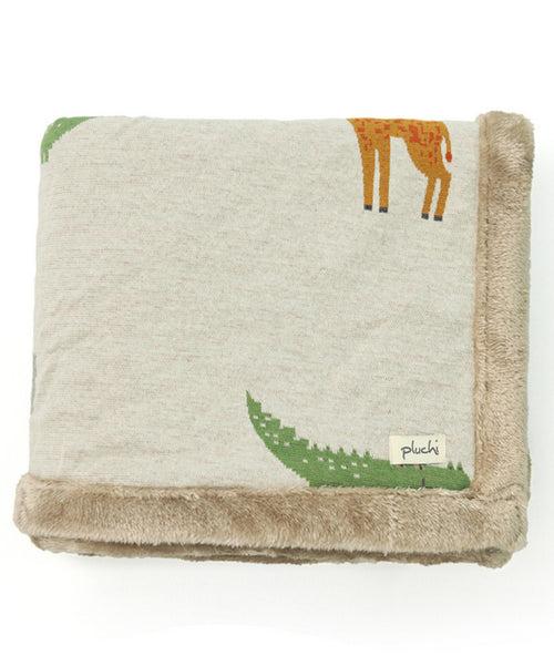 Wild Safari Natural & Multi Color Knitted Blanket with Faux Fur Back for Babies