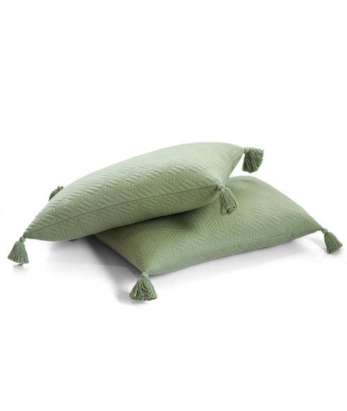 3D Cubic Scenic Green 100% Cotton Knitted With Polyester Filled King Size Bed Cover With 2 Pillow Covers(Set of 3 Pcs)