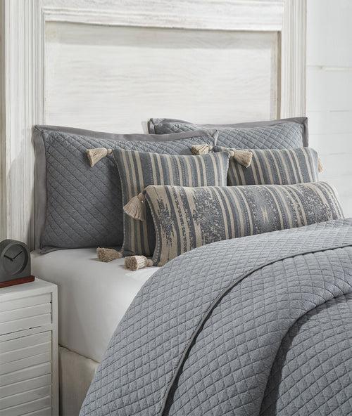 Hilda Light Grey Melange 100% Cotton Knitted With Polyester Filled King Size Bed Cover With 2 Pillow Covers & 3 Cushion Covers (Set of 6Pcs)