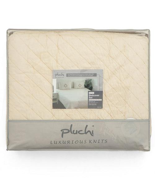 Zenobia Natural 100% Cotton Knitted With Polyester Filled King Size Bed Cover With 2 Pillow Covers (Set of 3 Pcs)