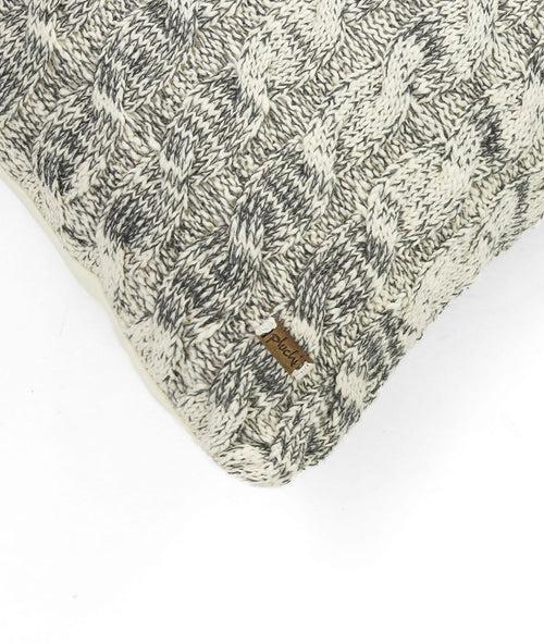 Cable Knit Dark Grey & Natural Cotton Knitted Decorative 18 X 18 Inches Cushion Cover