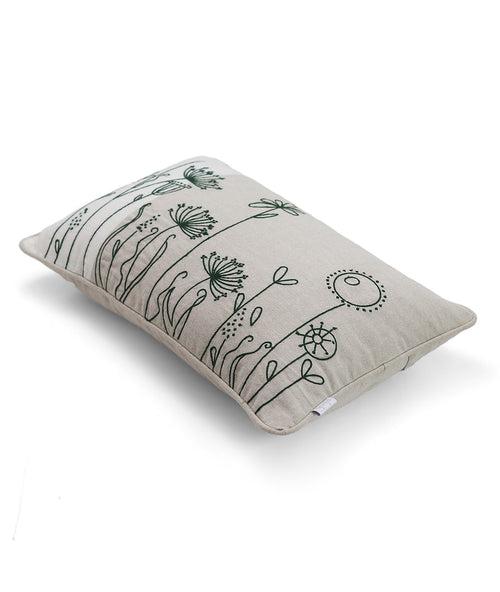 Spring- Ivory Embroidered Cotton Knitted Decorative 12 X 20 Inches Cushion Cover