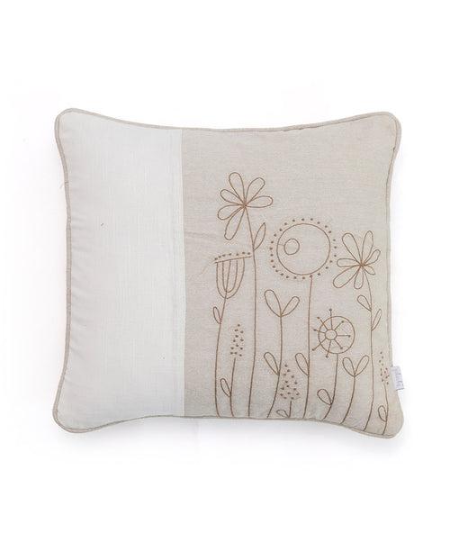 Medley- Ivory Embroidered Cotton Knitted Decorative 16 X 16 Inches Cushion Cover