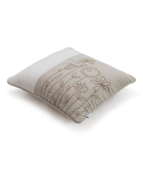 Medley- Ivory Embroidered Cotton Knitted Decorative 16 X 16 Inches Cushion Cover