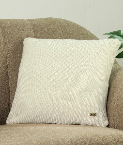 Mini Moss Knit Ivory Cotton Knitted Decorative 16 X 16 Inches Cushion Cover