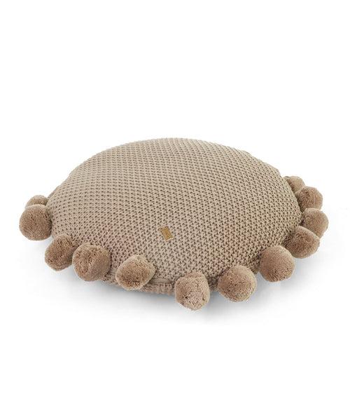 Pom Pom- Stone Cotton Knitted Decorative 16 Inches Dia. Cushion Cover