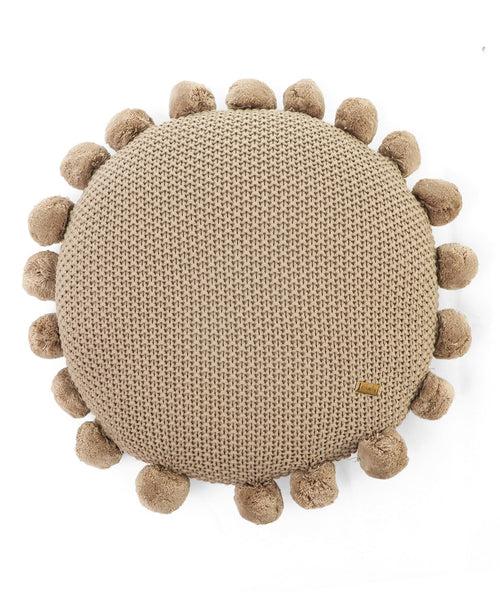 Pom Pom- Stone Cotton Knitted Decorative 16 Inches Dia. Cushion Cover