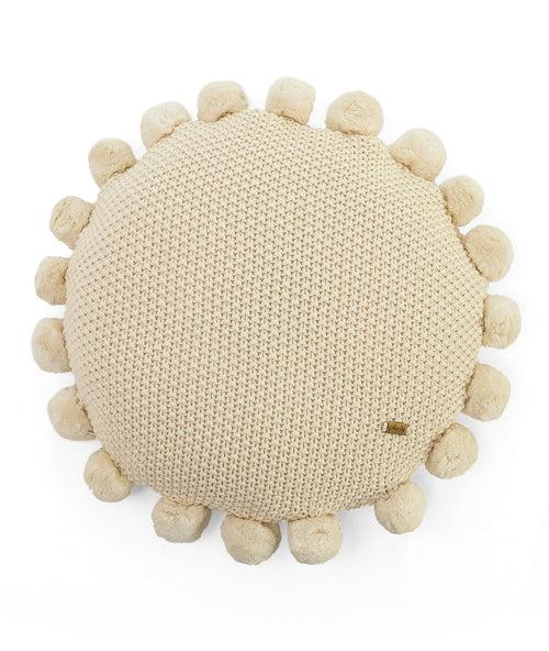 Pom Pom Natural Cotton Knitted Decorative 16 Inches Dia Cushion Cover