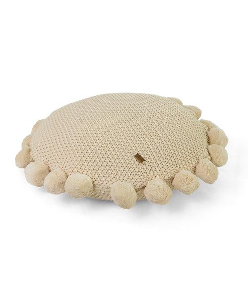 Pom Pom Natural Cotton Knitted Decorative 16 Inches Dia Cushion Cover