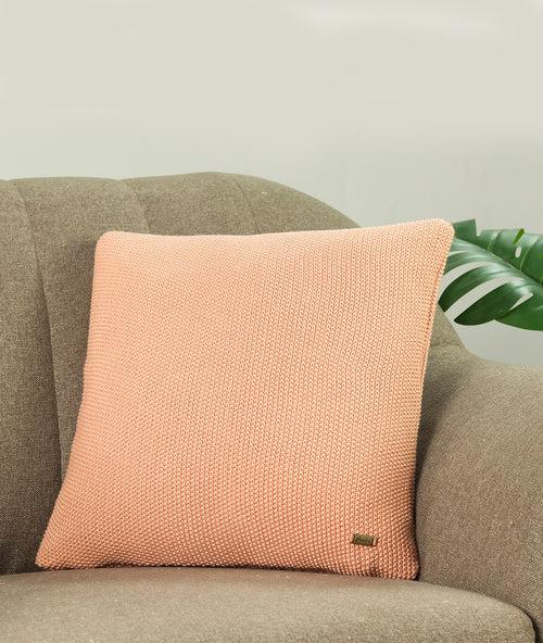 Mini Moss Knit Dusty Coral Cotton Knitted Decorative 16 X 16 Inches Cushion Cover