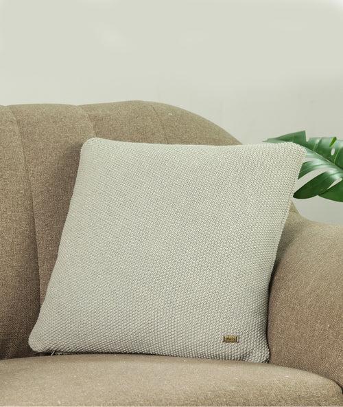 Mini Moss Knit Vanilla Grey Melange Cotton Knitted Decorative 16 X 16 Inches Cushion Cover