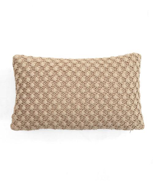 Popcorn Knit Light Beige Melange Cotton Knitted Decorative 12 X 20 Inches Cushion Cover