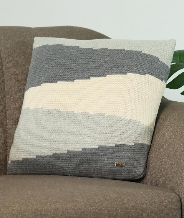 Maverick Vanilla Grey Melange, Medium Grey Melange & Natural Cotton Knitted Decorative 16 X 16 Inches Cushion Cover