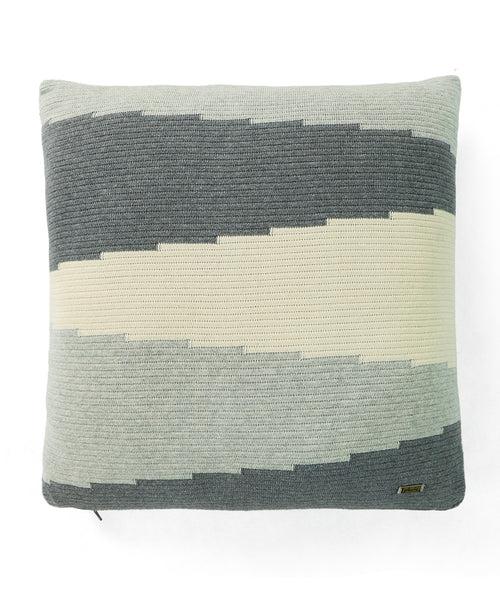 Maverick Vanilla Grey Melange, Medium Grey Melange & Natural Cotton Knitted Decorative 16 X 16 Inches Cushion Cover