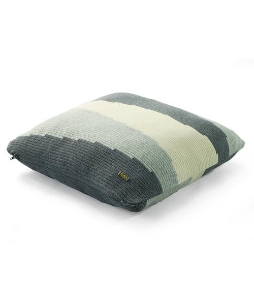 Maverick Vanilla Grey Melange, Medium Grey Melange & Natural Cotton Knitted Decorative 16 X 16 Inches Cushion Cover