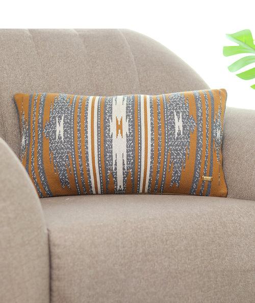 Ikkat Bronze Cotton Knitted Decorative 12 X 20 Inches Cushion Cover