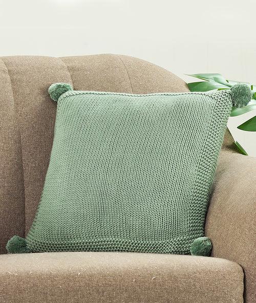 Chunky Knit Cotton Knitted Decorative Green Color 16 x 16 Inches Cushion Cover