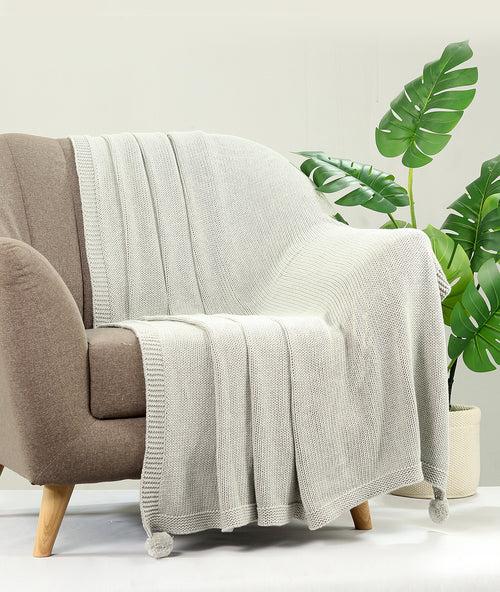 Jersey Chunky Knit Vanilla Grey Melange Color Cotton Knitted Throw /Blanket  For Round The Year Use