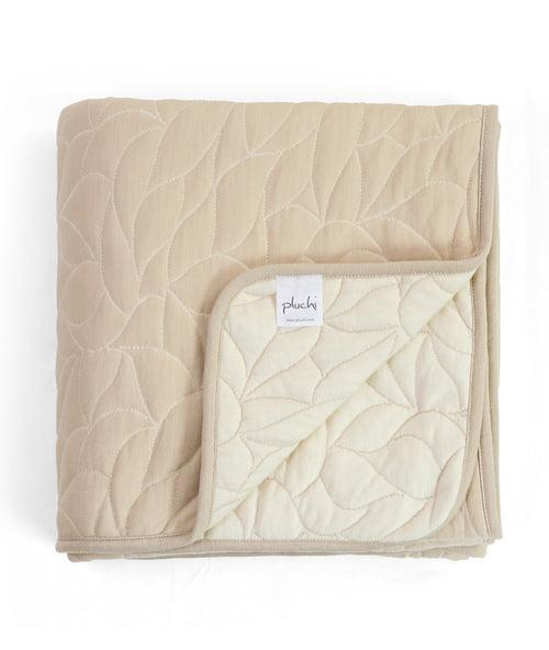 Garden Beauty Cotton Knitted Single Bed Dohar / Quilt (Pale Whisper & Natural)