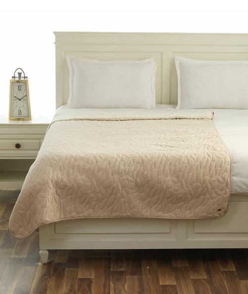 Garden Beauty Cotton Knitted Single Bed Dohar / Quilt (Pale Whisper & Natural)