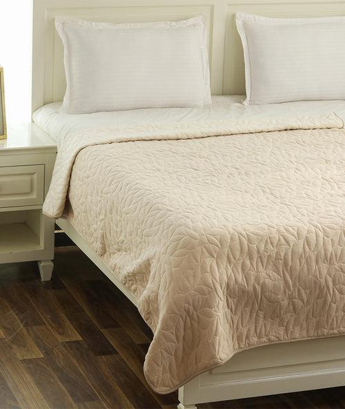 Garden Beauty Cotton Knitted Single Bed Dohar / Quilt (Pale Whisper & Natural)