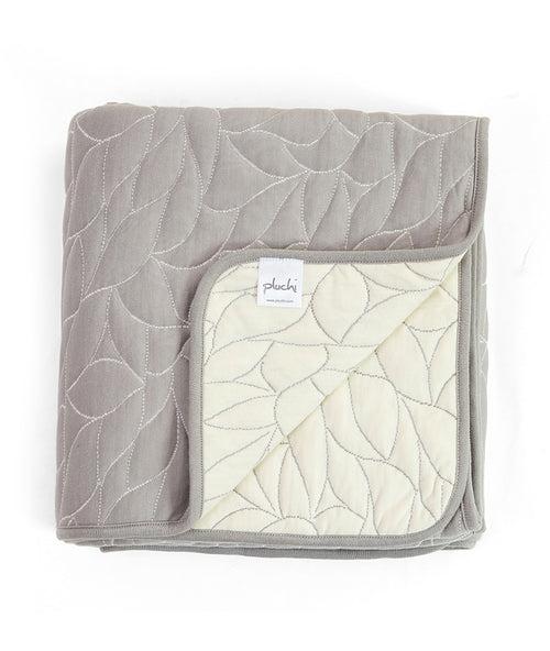 Garden Beauty Cotton Knitted Single Bed Dohar / Quilt (Light Grey & Natural)