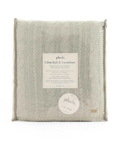 Arch Cable  Cotton Knitted Single Bed Sherpa Blanket (Vanilla Grey Mélange)