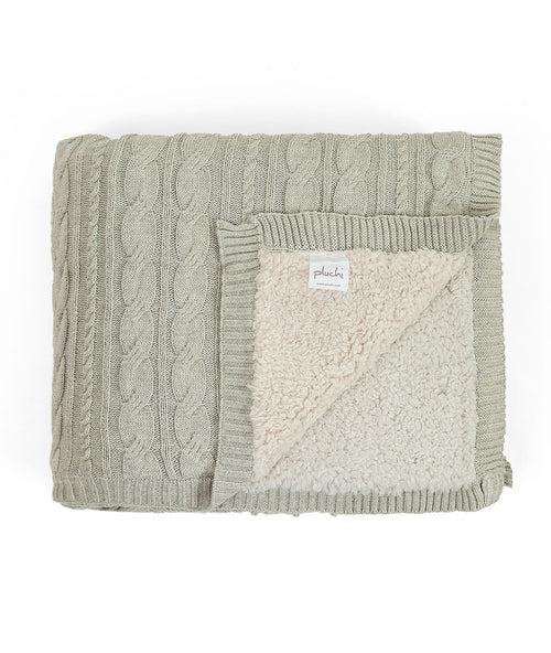 Arch Cable  Cotton Knitted Single Bed Sherpa Blanket (Vanilla Grey Mélange)