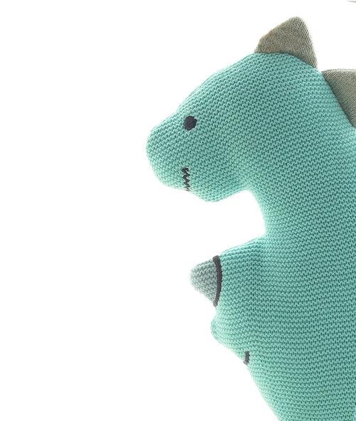 Cute Dino Cotton Knitted Stuffed Soft Toy for Babies & Kids (Fresh Mint)