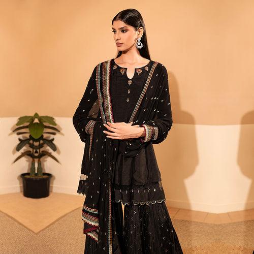 Booming Black Garara Set With Multi Coloured Work