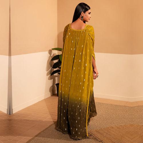 Yellow Green Ombre Designer Long Poncho Style Dress